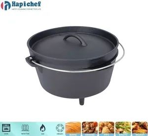 Heavy Duty Portable Cast Iron Camping Dutch Oven with 3legs Color Black Origin China Capacity 4-12qt Cover With cover Model NO. HPDO03 - Hebei Hapichef Cookware Co., Ltd. - China