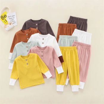 Organic Ribbed Cotton Baby Boys Girls Clothes Long Sleeve Top Elastic Waist Pants Toddler Clothing Sets - Yiwu YoYo Betty Apparel Co., Ltd. - China