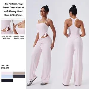 New Fancy and Premium Two Piece Athletic Wear Set Yoga Sweatsuits for Women, Custom Logo Sexy Padded Camisole + Wide Leg Sweat Pants Pickleball Clothes - DONGGUAN TIANCHEN GARMENT TECHNOLOGY CO., LTD. - China