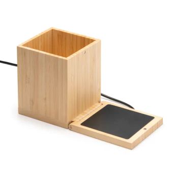 Pen Holder with Foldable Cup Warmer Made of Bamboo. Keep Your Drink at an Ideal Temperature. 1 M Cable with USB and Type C Output. Presentation in Eco Design Bo - King Master Technology Co., Limited. - China