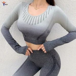 Chinlon High Waist Gym Activewear Thumb Hole Suit Yoga Set Womens Sports Yoga Wear Fitness Training Jogging Tracksuit - Guangzhou Inly Sporting Goods Co., Ltd. - China