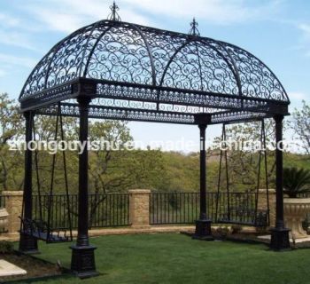 Iron Gazebo with Swings Garden Decoration Shape Square Condition New Model NO. T-5165 Garantee 5 Years Trademark - Quyang Zhongou Yishu Marble Sculpture Manufactory - China