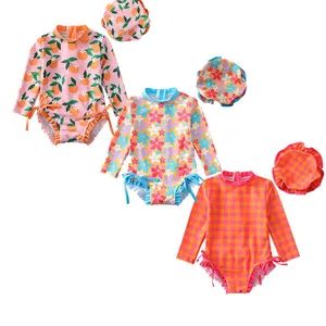 Summer Toddler Newborn Baby Girls Swimsuit Floral Checkerboard One Piece Swimwear Kid Girls Ruffle Rash Guard Bathing Suit - Shanghai Hexuan Baby Products Co., Ltd. - China