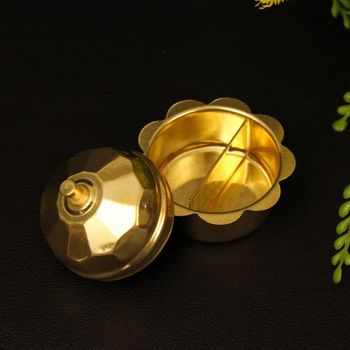 Traditional Brass Kumkum Dibbi, For Home, Golden Size Small Shape Round Color Golden Finish Glossy Material Brass Style - Spillbox Innovation LLP - India