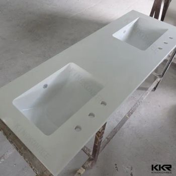 Bathroom Countertop Solid Surface White Vanity Top Sink MOQ 30PCS Trademark KKR Edging Bullnose Product Brand Kkr Size Custom - Shenzhen MSUN Sanitary Ware Co., Ltd. - China