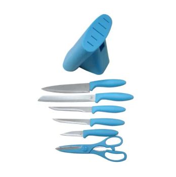 Blue Handle 7-Piece Kitchen Knives Set with Plastic Knife Holder - Yangjiang Selectedhardware Enterprise Co., Ltd. - China