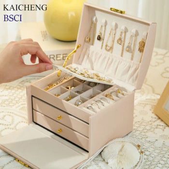 Eco Friendly Rectangle Modern Large Lockable Pink PU Leather Velvet Jewellery Accessories Custom Jewelry Box Gift Case with Logo - Dongguan Changrong Handbag Co., Ltd. - China