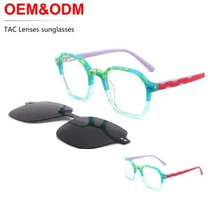 Kids Acetate Optical Frames with Magnetic Polarized Clip Custom Logo Clip-on Sunglasses Children Magnet Sun Glasses Eyewear - Wenzhou Sunray Technology Co., Ltd. - China