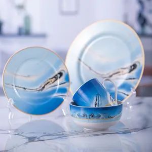 New Bone China Dinnerware Luxury Ceramic Marble Design Dinner Sets - Hunan Huihong Economic Trading Co., Ltd. - China