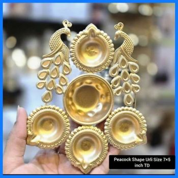 Golden Antique Flower Metal Urli Lotus Metal Urli Diya Color Golden Style Modern Finish Antique Capacity 100 ML Framing - Auxa Retails - India
