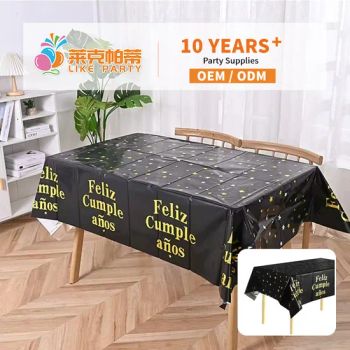 Disposable Spanish Feliz Cumpleanos Foil Tablecloths Plastic Sequins Tablecover - Baoding Likeparty Trading Co., Ltd. - China