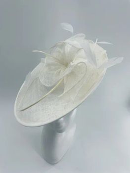 White Wide Base Sinamay Church Hat Party Wedding Bridal Headwear Fascinator Hats - 5.0/5 - China