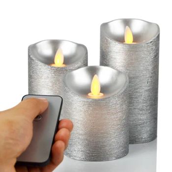 Silver Color Remote Timer Control Electric Moving Wick LED Flameless Candles Set of 3 - Shijiazhuang Tabo Candles Sales Co., Ltd. - China
