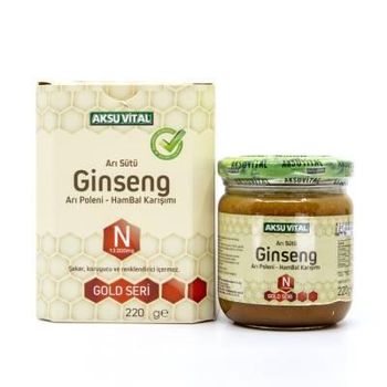 Aksuv 220g Natural Royal Jelly Products High Quality Ginseng Royal Jelly Bee Pollen Raw Honey Mixture Bottle Best Price Turkey - AKSUVITAL DOGAL URUNLER GIDA SANAYI VE TICARET ANONIM SIRKETI - Turkey