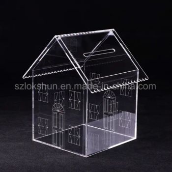 Designed House Shaped Clear Acrylic Money Collection/Coin/Gift Box - Shenzhen Leshi Display Products Limited - China