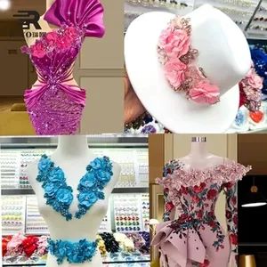 Handmade Colorful Flower Rhinestone Appliques Sew-on Patches Flatback DIY Crafts for Wedding Dress Decorations Garments - Guangzhou JingPin Garment Accessory Co., Ltd. - China