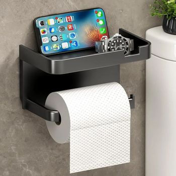 Aluminium Toilet Paper Holder With Phone Stand Finish Polished Shape Rectangular Load Capacity High Color Black, Matte - Brahmani Creation - India