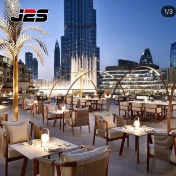 J2s Luxury Outdoor Restaurant Furniture Set with Rope Woven Armchairs Square Dining Tables and Cushions for Hotel Cafe Terrace - Foshan J2S Furniture Co., Ltd. - China