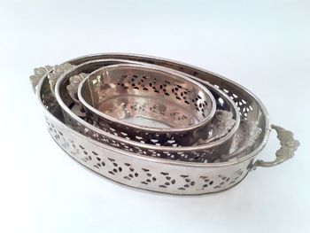 Set Of 3 Beautiful Design Vintage Retro Brass Nickel Polished Plates. G26-52 - Global Art Traders - India