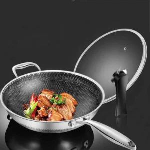 Stainless Steel Kitchenware Cookware Cooker Multifunction Metal Pan Honeycomb Nonstick Coating Griddle Pot Wok Fry Pans with Glass Lid - BOSOM METAL CO., LTD. - China