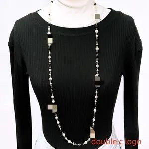 Ins Popular Black C Logo Pearl Bead Necklace Long Sweater Chain - Yiwu Saidong Jewelry Co., Ltd. - China
