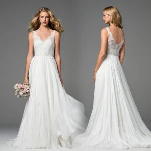 Sleeveless Lace Wedding Gowns Chifon Garden Beach Boho Bridal Dresses Z3004 - Suzhou Leader Apparel Co., Ltd. - China
