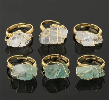 Handmade Winding Natural Stone Rough Stone Amethyst White Crystal Aquamarine Irregular Gemstone Finger Rings for Women - Fujian Junqing Trade Co., Ltd. - China