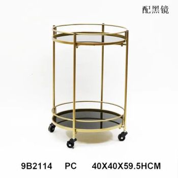 Round Shape Metal Wine Bottle Rack Glass Coffee Table Hotel Trolley Service Bar Cart Furniture - Fuzhou Quick Idea Import and Export Co., Ltd. - China