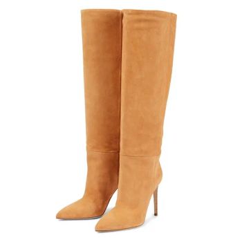 Large Size Orange Faux Suede Boots Women Heels Pointed Toe Long Knee High Boots Stilettos Winter Shoes - Sichuan Jinyou Shoes Co., Ltd. - China