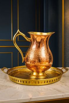 Premium Handcrafted Hammered Copper Jug With Ornate Brass Tray - Samar Innovative - India