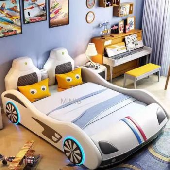 Modern Children Bedroom Furniture White Leather Boy Car Shaped Bed - Foshan Minis Furniture Co., Ltd. - China