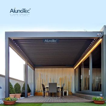 Customized Electric Aluminium Waterproof Pergola Canopies Outdoor Garden Louvered Pergola Balcony Patio Gazebo - GUANGDONG ALUNO INDUSTRY CO., LTD. - China