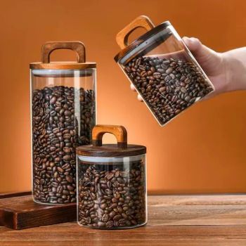 Modern Design Bamboo Handle Cover Storage Jar for Tea Snacks Coffee Beans Glass Display Jar with Seal for Kitchen Use - Tianjin Jiaming Technology Co., Ltd. - China