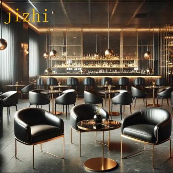 Modern Bar Lounge Furniture Set with PU Leather Chairs and Golden Dining Table - Ganzhou Jizhi Fumniture Manufacturing Co., Ltd - China