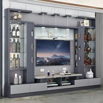 Wooden Home Furniture MDF TV Stand Combination Wall Display Storage Drawer Wine Rack LED Light Modern Living Room TV Cabinet - Foshan Cabrini Furniture Co., Ltd. - China