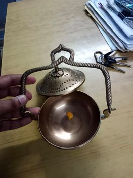 Gold Floor Lamps Brass Lubandaan, For Puja Color Gold Material Iron Weight 0.600 Gm Type Floor Lamps Shade Shape Bell Shade Direction - H.A.Handicrafts - India