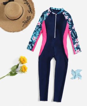 Summer Floral Print Long Sleeve Kids Swimwear 300g 130-160 23.5*20.5 1Y MOQ100 - Shishi Deshang Qiaoyuan Trading Co., Ltd. - China