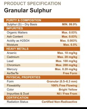 Granular Sulfur 99.98% from Al Amir for import and export Co Granular Sulfur 99.98% – product photo, Sulphur products found from trusted suppliers, wholesalers, manufacturers & exporters Listing