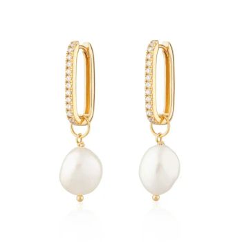 Fine Jewelry Fashion Clip on Earring Jewelry Women 925 Silver CZ Oval Freshwater Pearl Trendy Drop Hoop Earrings for Women - Guangzhou Peishang Jewelry Co., Ltd. - China
