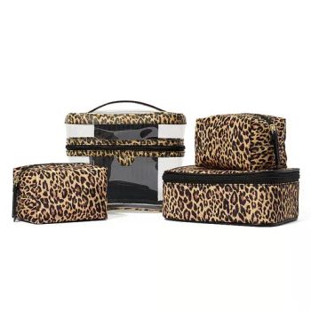 Custom Leopard Print 4-Piece Makeup Bags Set Clear PVC Ladies Toiletry Bag - Jinhua Changrun Bag & Case Manufacture Co., Ltd. - China