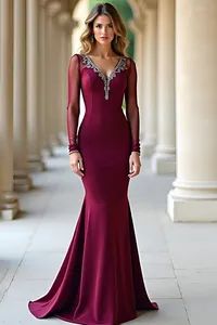 Long Sleeves Mother of The Bride Dress Formal Gown Custom Beaded Evening Dresses M968 - Suzhou Leader Apparel Co., Ltd. - China