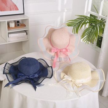 Fashion Travel Beach Sun Sunscreen Net Yarn Large Along Straw Hat - Yiwu Zhanrong E-Commerce Co., Ltd. - China