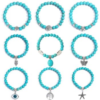 Summer Beach Boho Lady's Jewelry Gift blue Green Color Plastic Imitation Turquoise Boho Beaded Bracelets - GUANGZHOU BOLIAN GARMENT&BAG ACCESSORIES CO., LTD. - China