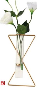 Wall Flower Glass Vase with Gold Metal Stand Hanging Plants HS Code 70109020 Trademark Melory Application Home Model NO. - Zibo Melory Import & Export Trade Co., Ltd. - China