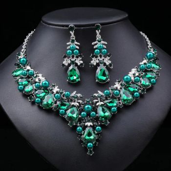 Exaggerated Necklace Earrings Alloy Fashion Artificial Gemstones Pearl Jewelry Set - YIWU JINYE IMPORT AND EXPORT CO., LTD - China