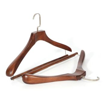 Wholesale Garment Usage Hot Sale Non Slip Heavy Duty Round Head Metal Hooks Custom Matt Black Wide Shoulder Solid Wooden Suit Clothing Hangers - KN Gift Limited - China