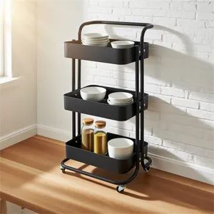 3 Tier Rolling Cart Kitchen Racks Hand Push Trolley Cart Food Storage Room Utility Cart - Hebei Booming Furnishings Co., Ltd - China