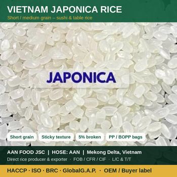 Vietnam Japonica Rice 5% Broken - Short Grain Sushi Rice for Export – product photo, 25% Broken Rice products found from trusted suppliers, wholesalers, manufacturers & exporters Listing