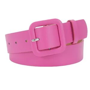 PU Covered Rectangular Buckle Women Leather Belt Candy Waist Belt for Pants Jeans Dresses - Market Union Co. Ltd. - China