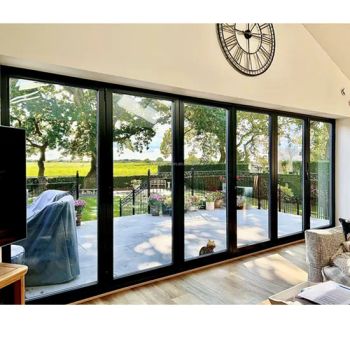 Accordion Double Glazed Aluminum Bifold Doors Black Exterior Glass Aluminum Folding Door for Balcony - Foshan Hanse Industrial Co., Ltd. - China